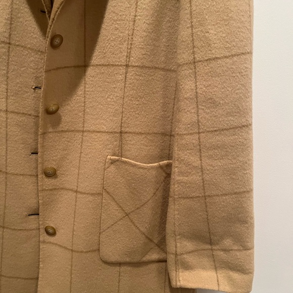 DKNY Tan and Camel Windowpane Plaid Wool Coat - Picture 5 of 7